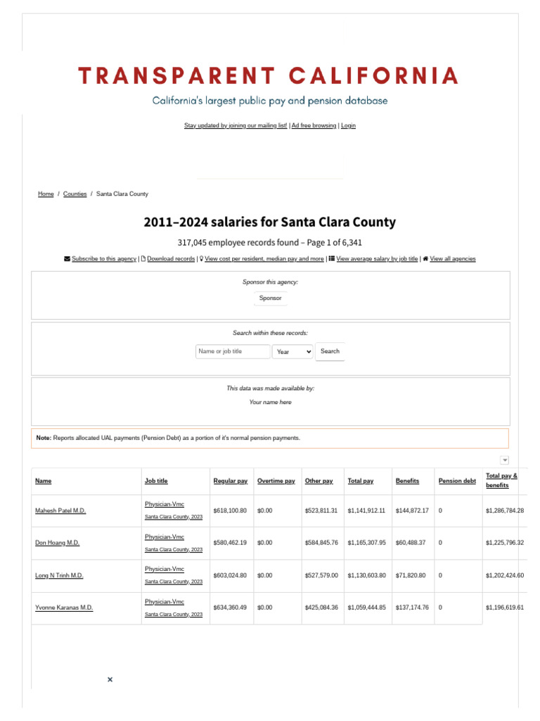 Santa Clara County Salaries 2024 | PDF | Expense | Income Distribution