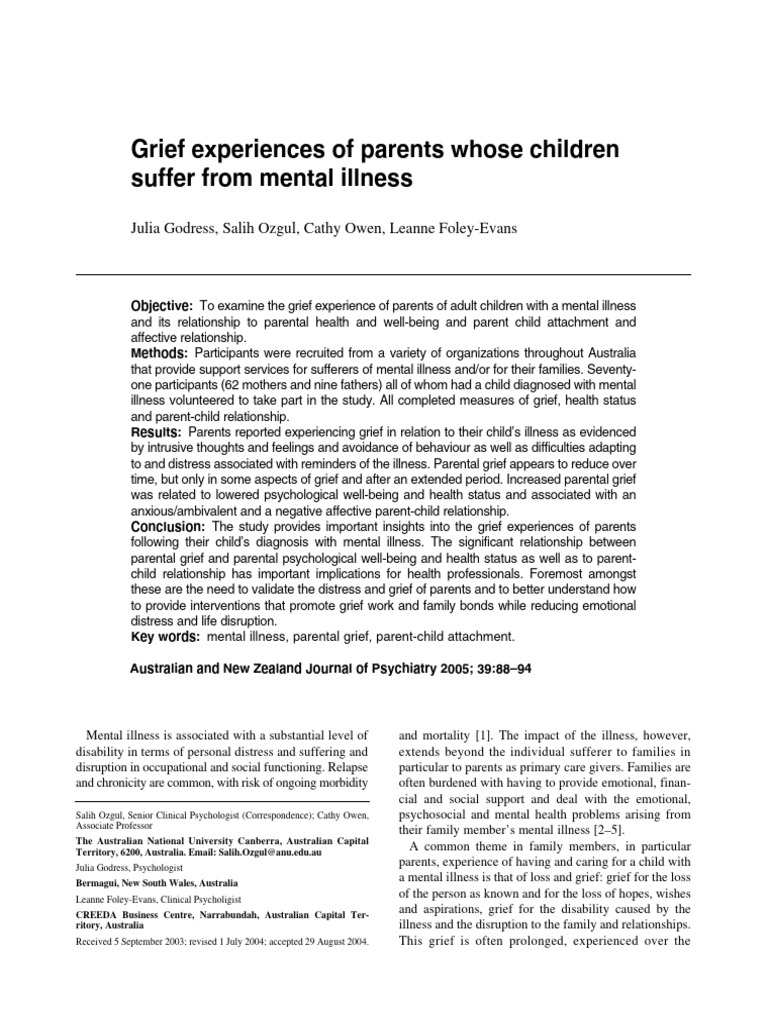 Grief Experiences of Parents Whose Children | PDF | Grief | Attachment ...