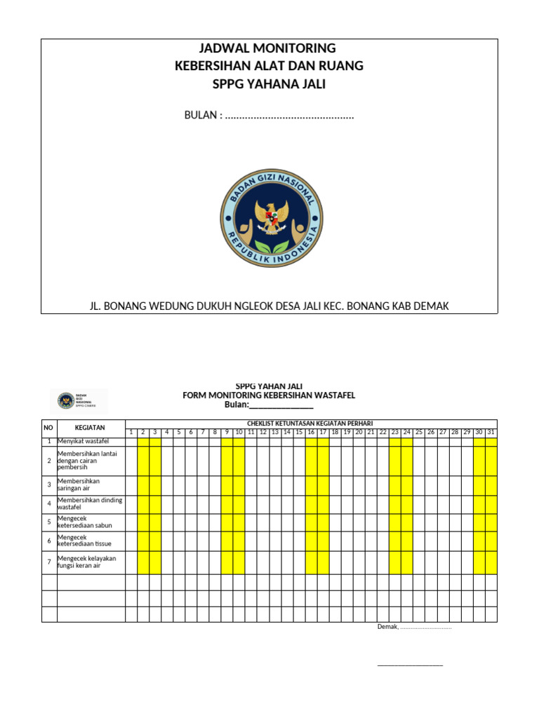 Form Checklist Kebersihan Bulanan | PDF