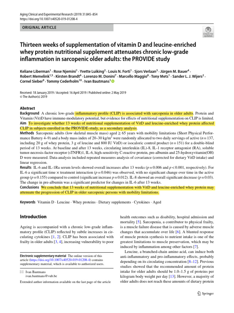 Vitamin D & Protein Supplementation in Sarcopenia | PDF | Vitamin D ...