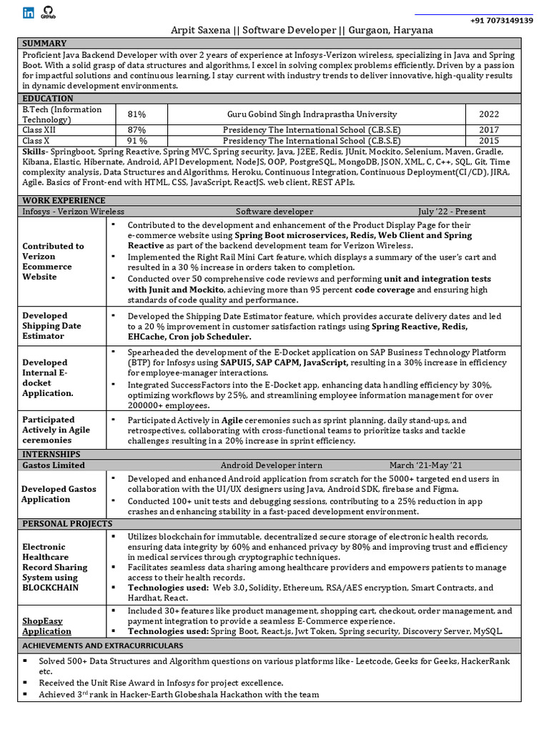 Arpit Saxena SDE Resume PDF | PDF | Android (Operating System) | Agile ...