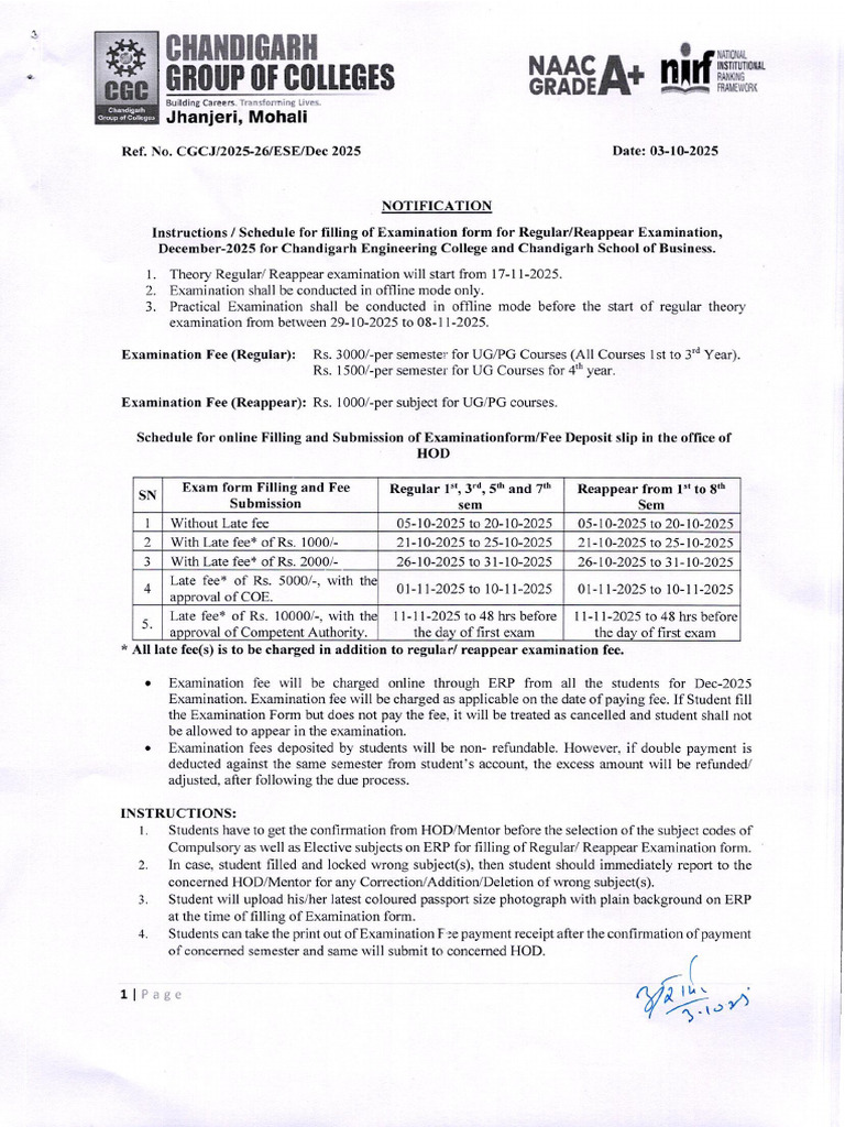 CGC Examination Schedule | PDF