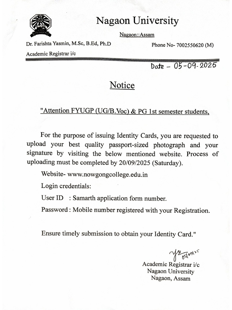 Notice For Identity Card | PDF