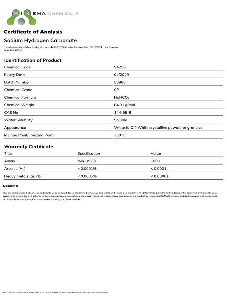 Sodium Hydrogen Carbonate 58985 | PDF