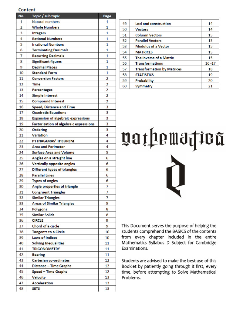 Cambridge Math Syllabus D Guide | PDF