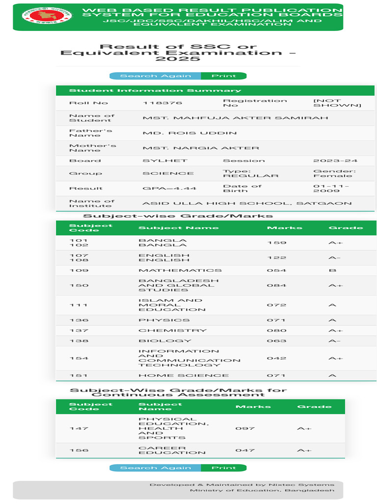 SSC Result 2025: Student Grades Summary | PDF | Bangladesh | Vocational ...