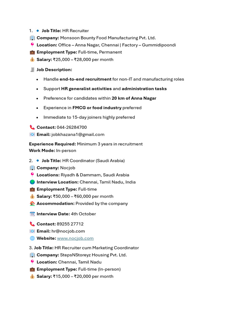 09.10.2025 Job Openings | PDF | Recruitment | Human Resources