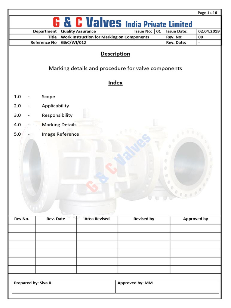 Valve Component Marking Instructions | PDF | Equipment | Mechanical ...