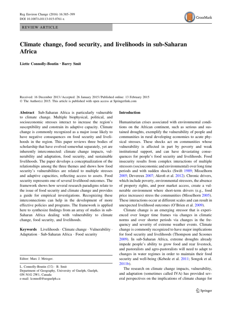 Climate Change, Food Security, and Livelihoods in Sub-Saharan Africa ...