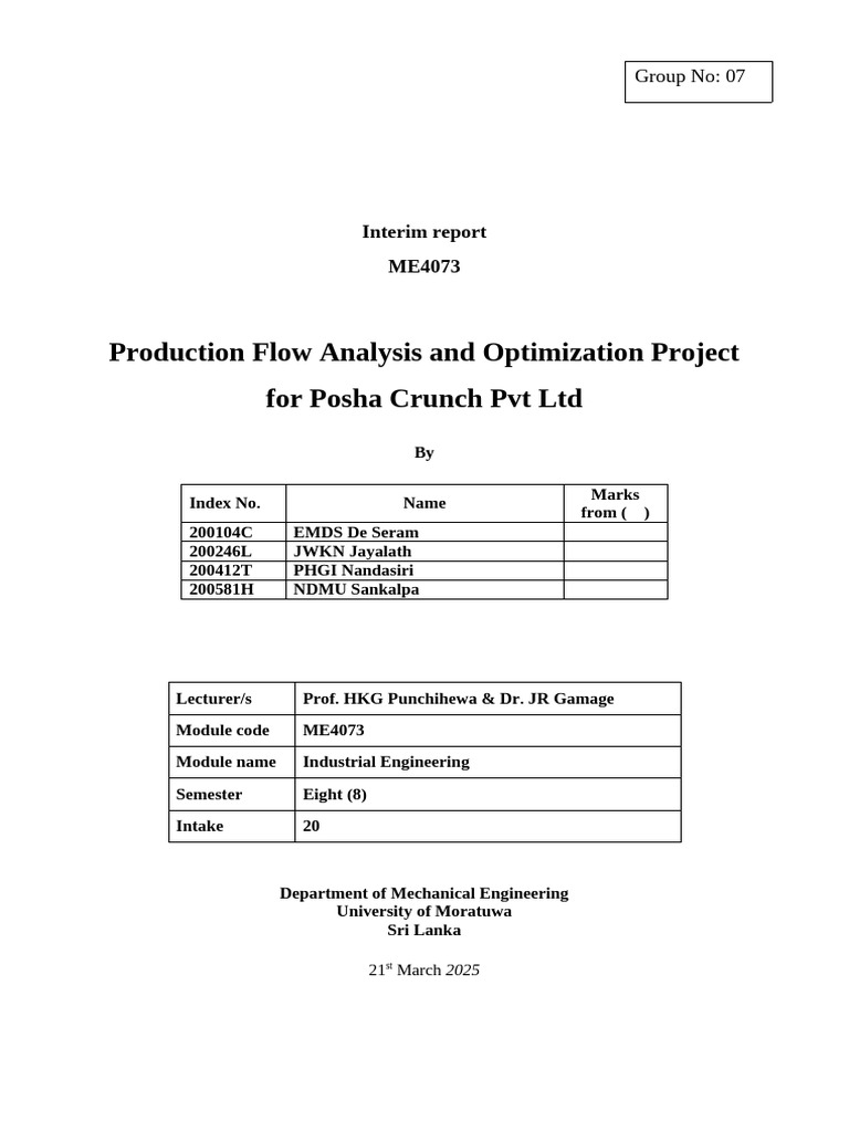 ME4073 Interim Report | PDF | Inventory | Baking