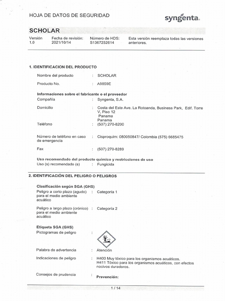 Msds Sholar 230 SC | PDF