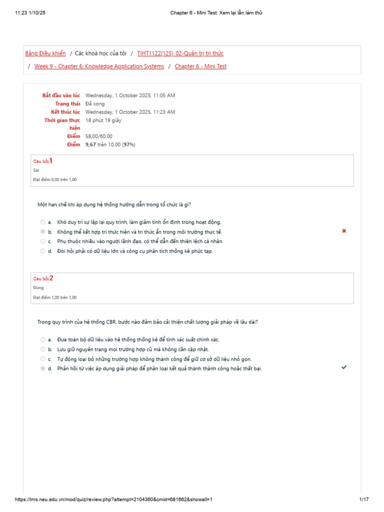 Chapter 6 Mini Test - Xem lại lần làm thử | PDF