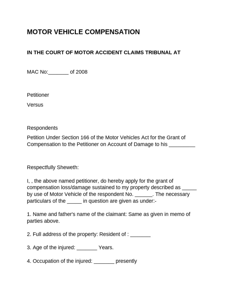 Motor Vehicle Accident Compensation Claim | PDF | Lawsuit | Justice