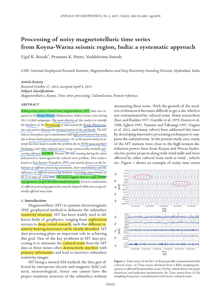 Magnetotelluric Data Processing in Koyna | PDF | Spectral Density ...