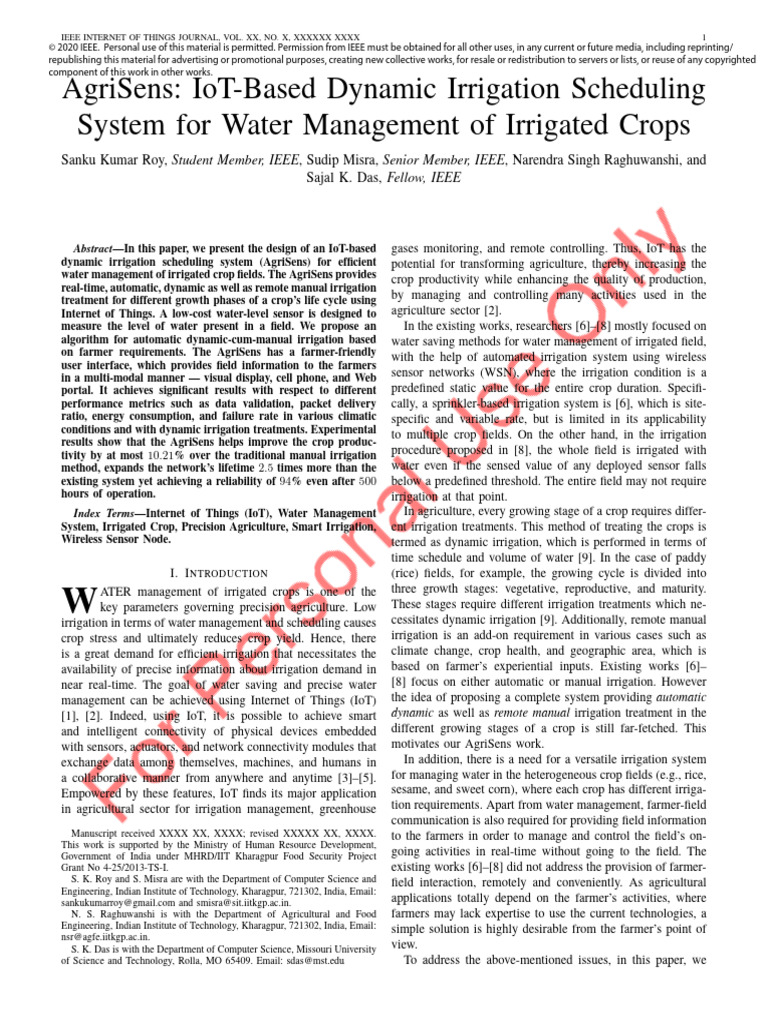 IoT Dynamic Irrigation System for Crops | PDF | Wireless Sensor Network ...