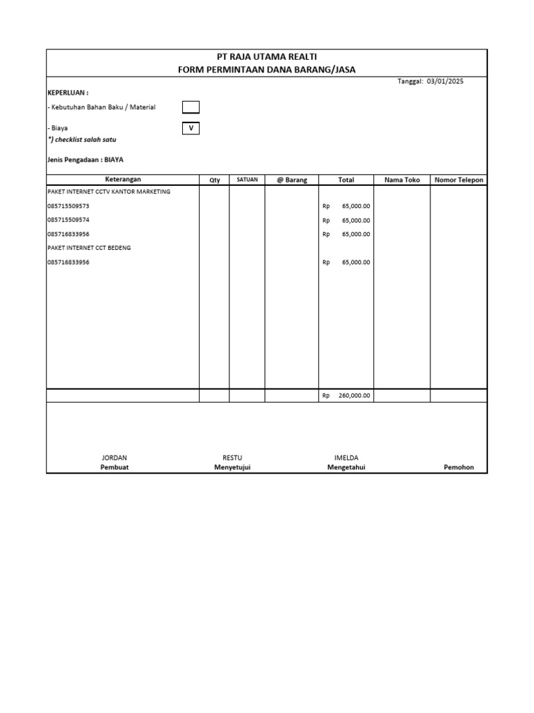 Form Permintaan Dana RRR | PDF