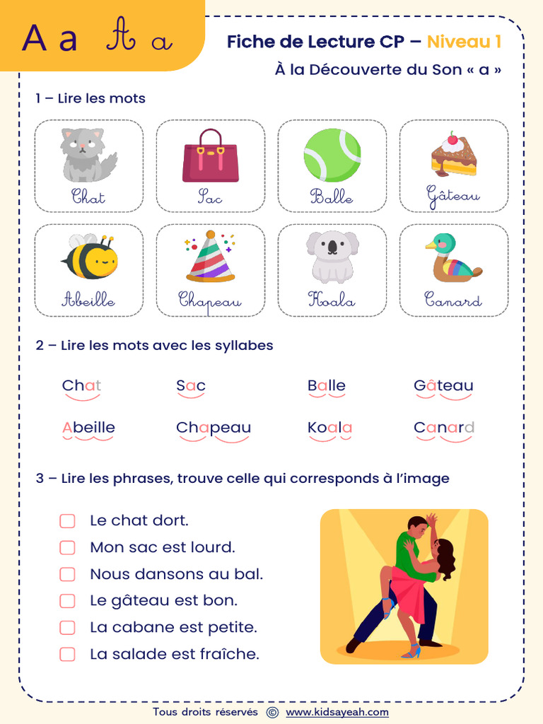 Fiche de Lecture CP : Découverte du Son « a » | PDF