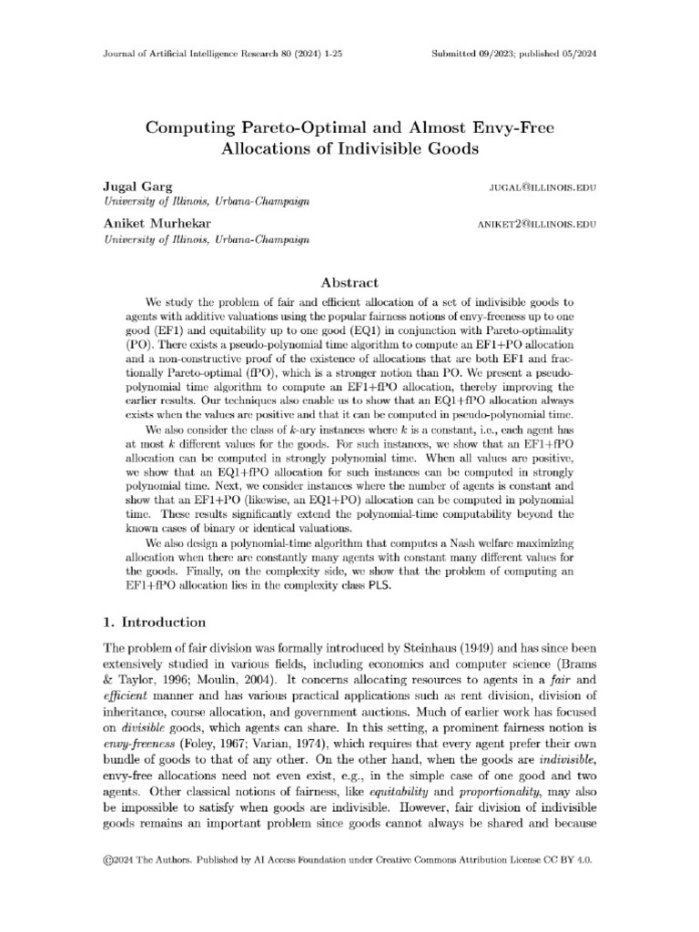 Computing Pareto-Optimal and Almost Envy-Free Allocations of ...