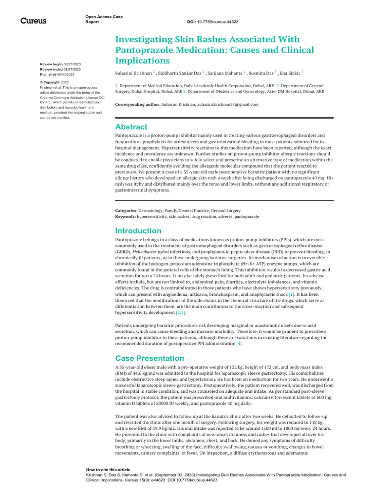 Pantoprazole-Related Skin Rash Case Study | PDF | Bariatric Surgery ...
