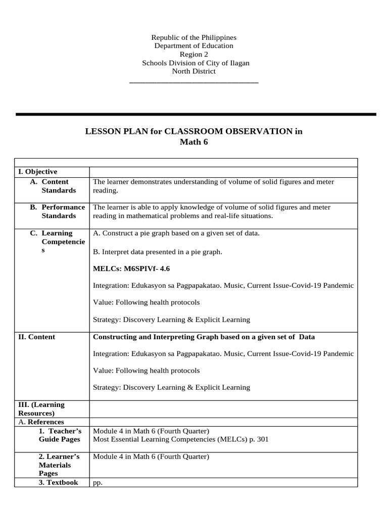 Math 6 Lesson Plan: Pie Graphs & Data | PDF | Pie Chart | Learning