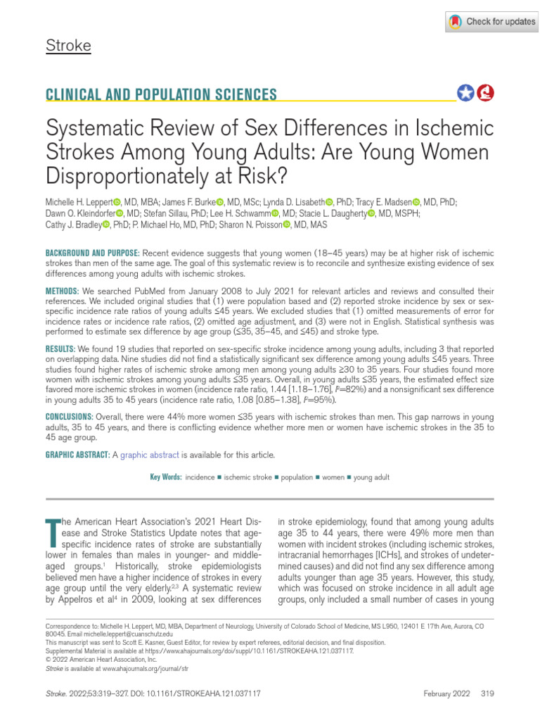 Leppert Et Al Systematic Review of Sex Differences in Ischemic Strokes ...