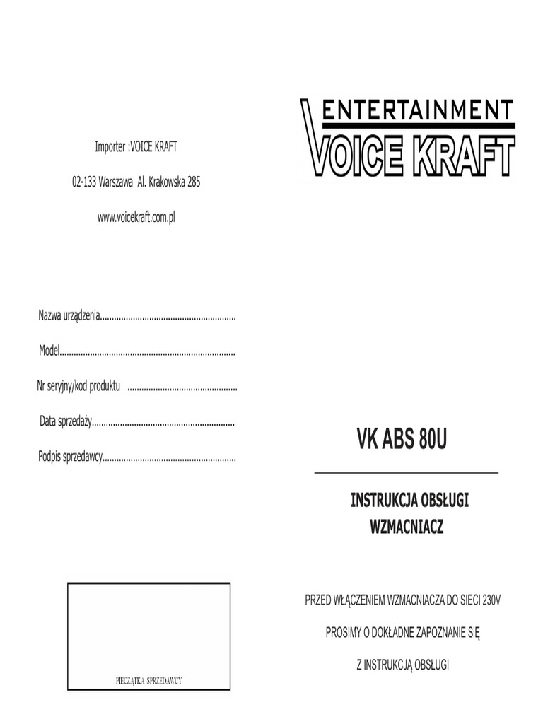 Instrukcja Obslugi VK ABS 80U | PDF