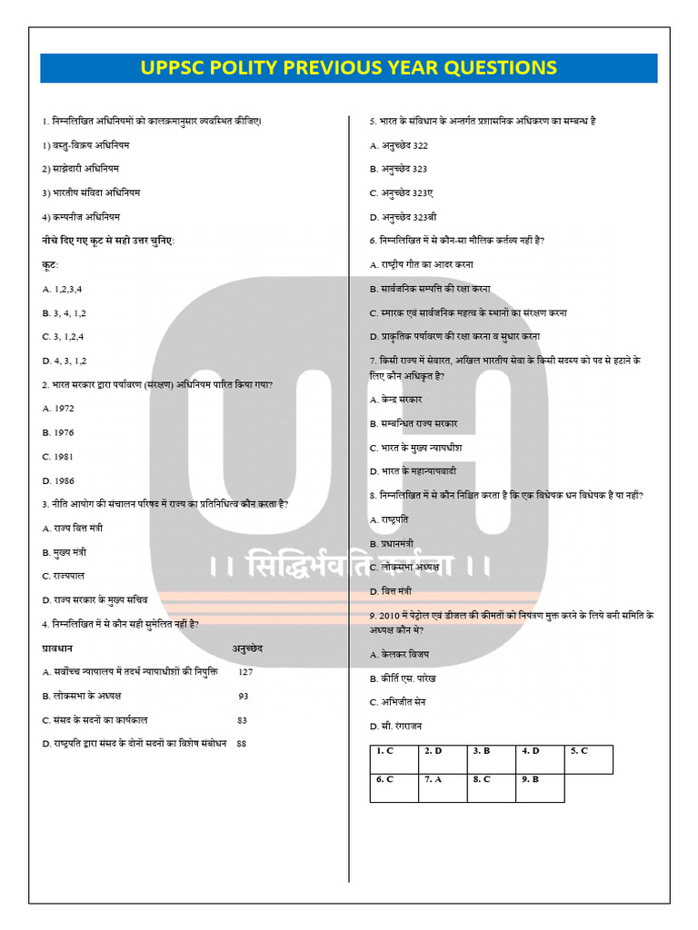 Uppsc Pre Polity Pyq | PDF