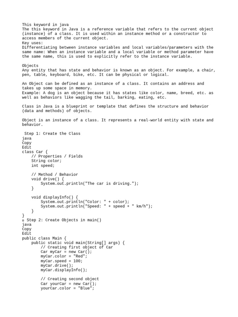 Understanding 'this' Keyword in Java | PDF