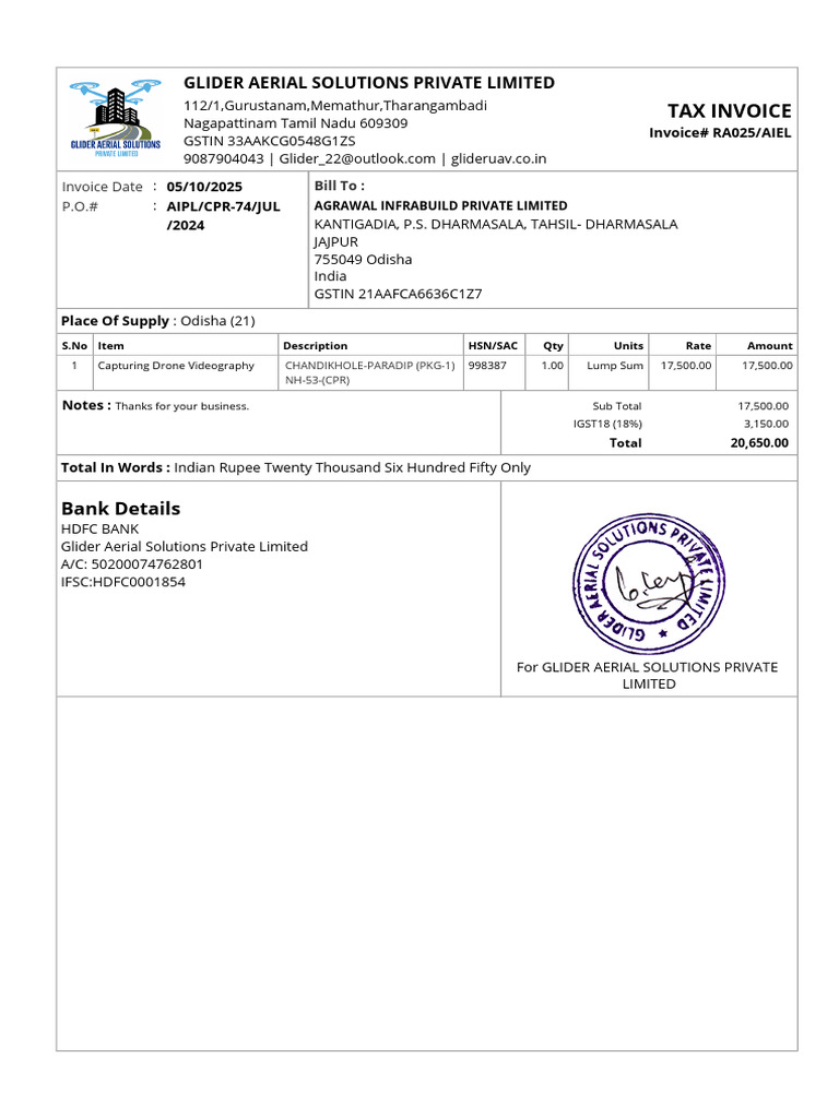 Tax Invoice for Drone Videography Services | PDF