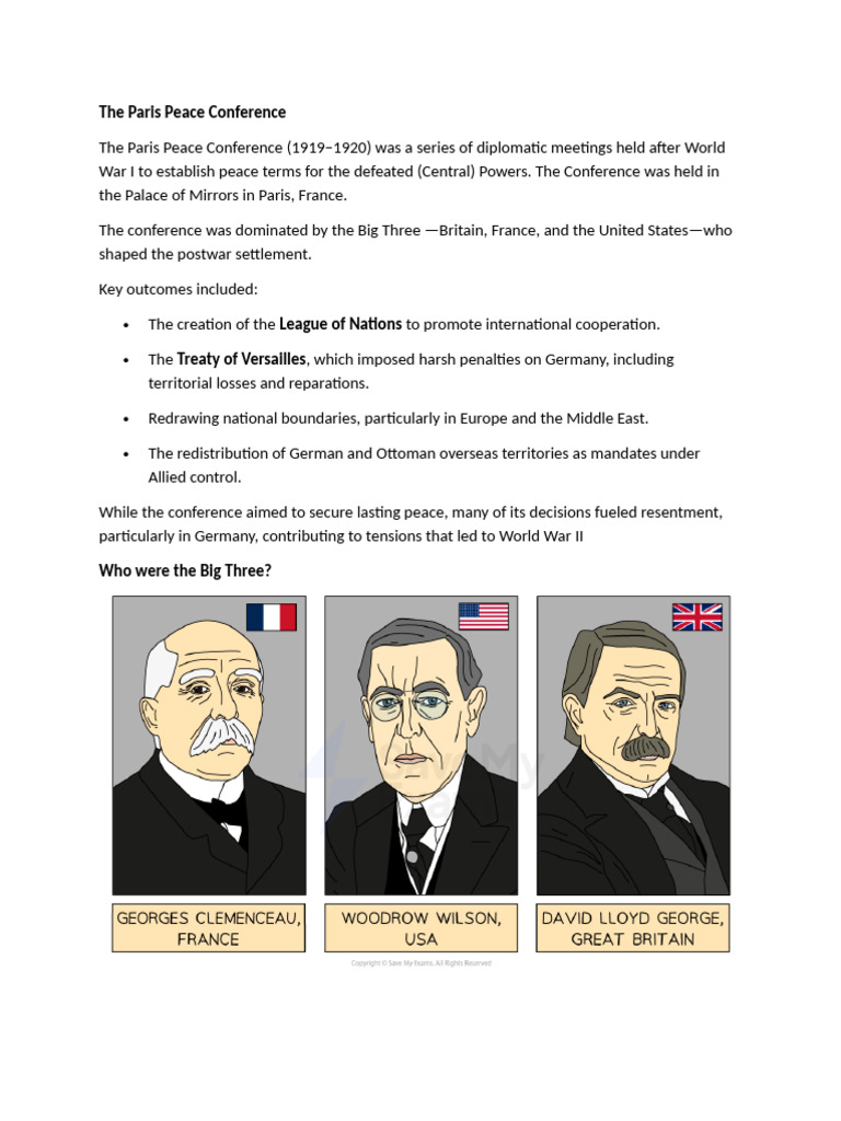 The Paris Peace Conference Notes | PDF | Treaty Of Versailles | German ...