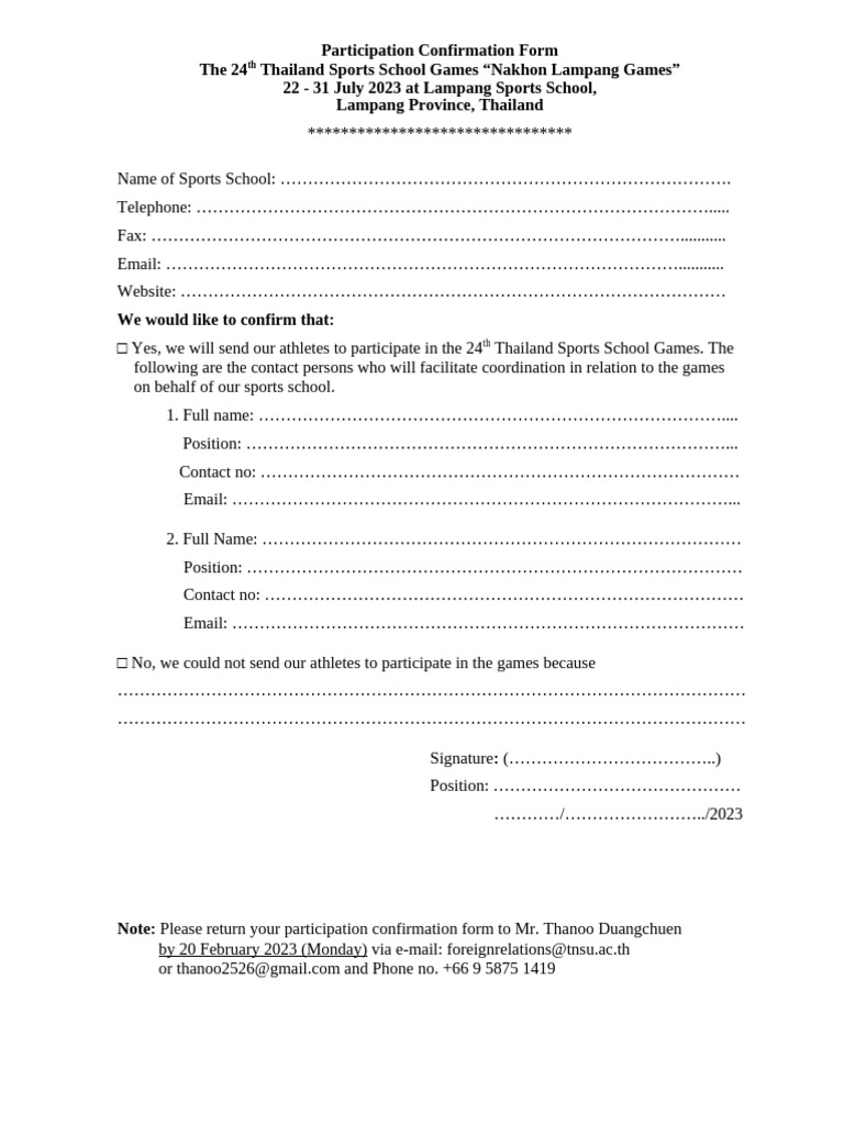 Sports School Games Participation Confirmation | PDF