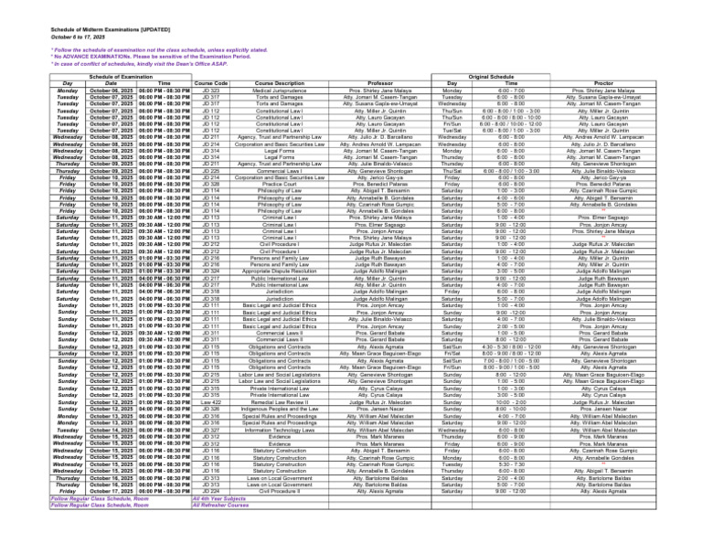 Midterm Exam Schedule 2025 | PDF | Political Law | Civil Law (Legal System)