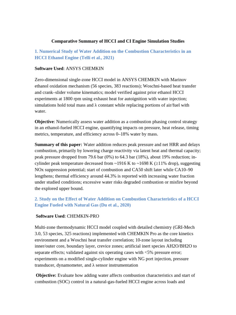 HCCI vs CI Engine Water Addition Effects | PDF | Combustion | N Ox