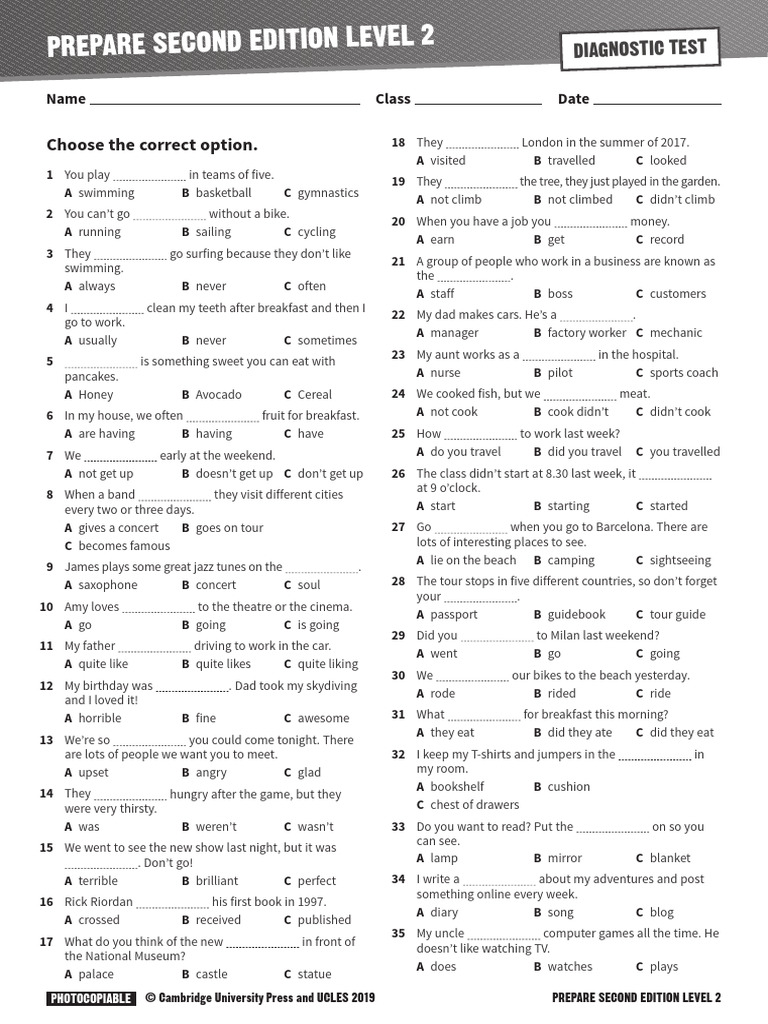 Prepare Level 2 Diagnostic Test | PDF | Cuisine | Foods