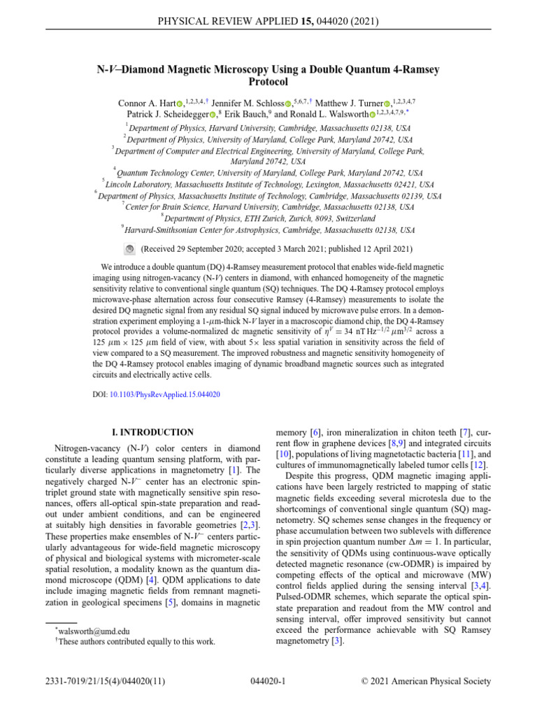 N-V Diamond Magnetic Microscopy Advances | PDF | Magnetometer | Applied ...
