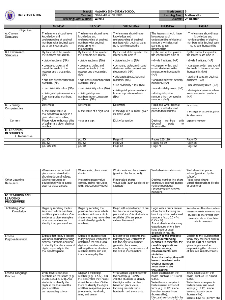 Mathematics 5 Q2 Week 3 | PDF | Numbers | Decimal