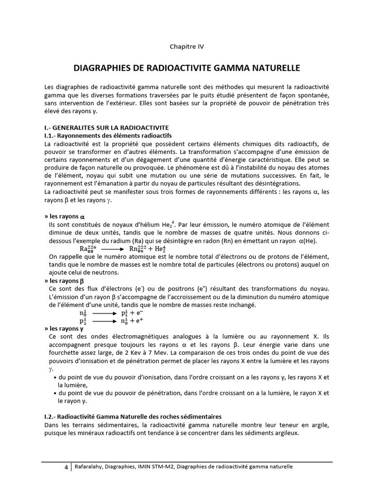 Diagraphies de Radioactivité Gamma Naturelle | PDF | Radioactivité ...