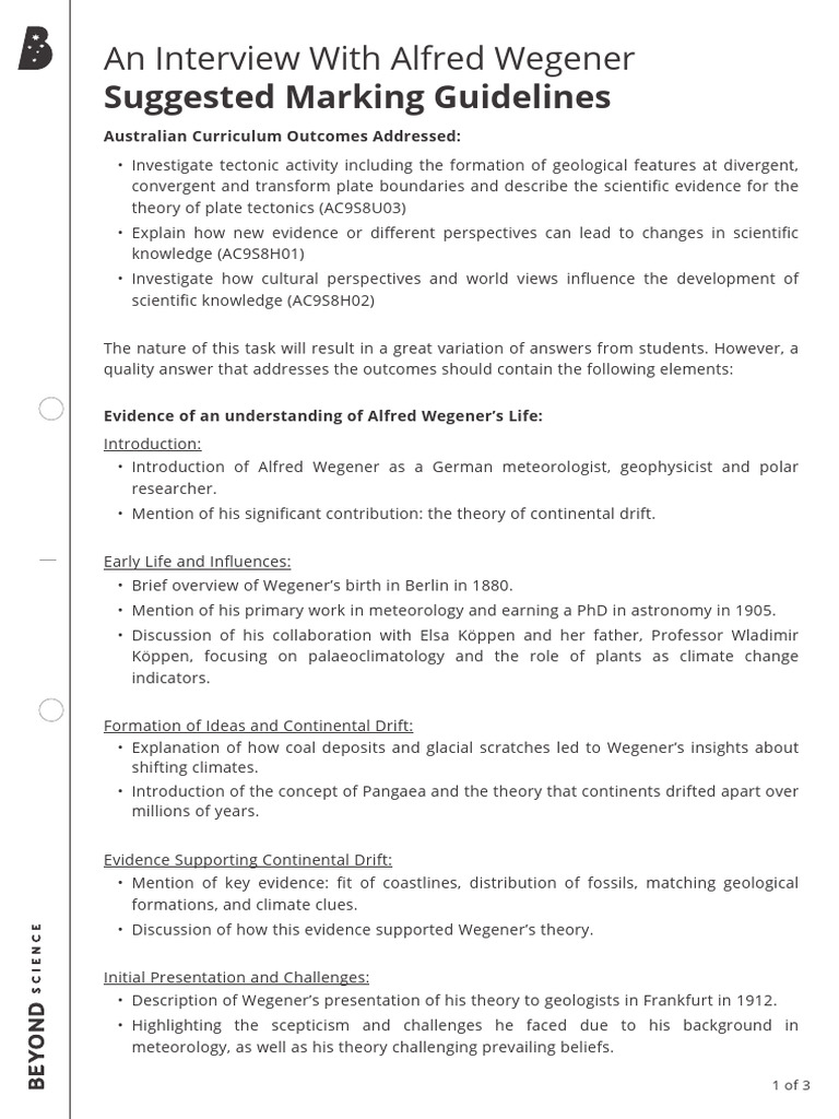 An Interview With Alfred Wegener Suggested Marking Guidelines | PDF ...