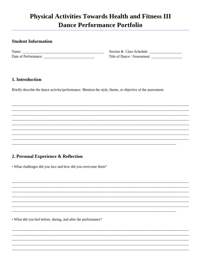 Dance Performance Reflection Portfolio | PDF
