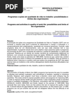 Programas e ações em qualidade de vida no trabalho