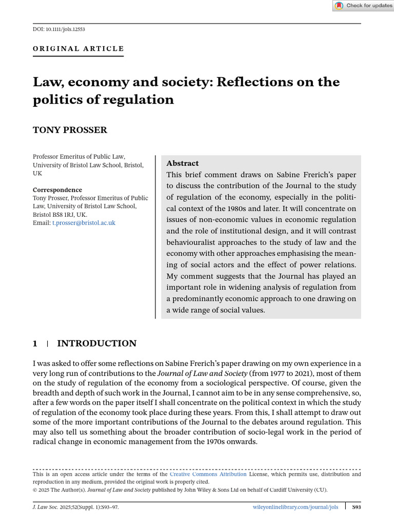 Journal of Law and Society - 2025 - PROSSER - Law Economy and Society ...