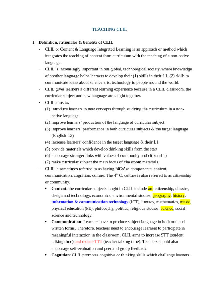 Understanding CLIL: Benefits & Methods | PDF | Curriculum | Learning