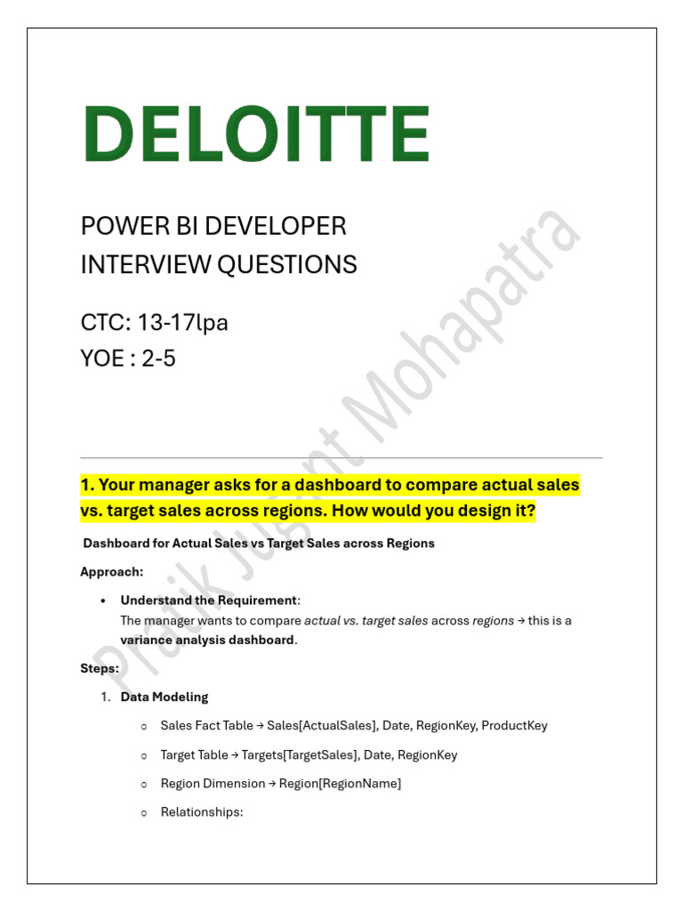 Power BI Developer Interview Questions | PDF | Table (Database) | Databases
