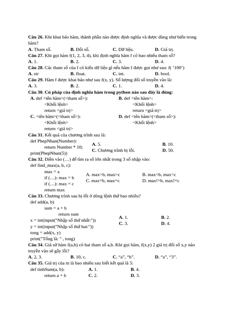 Trac Nghiem Ham, Bien Trong Python | PDF