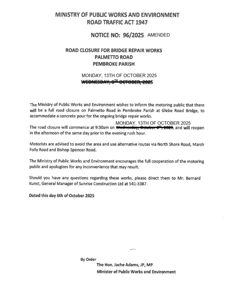 RTN #96 Road Closure Bridge Repair Works AMENDED | PDF