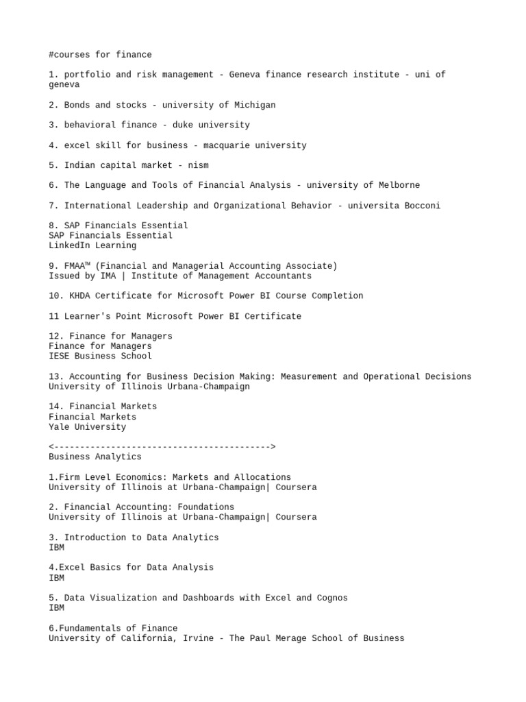 Top Finance and Business Courses | PDF