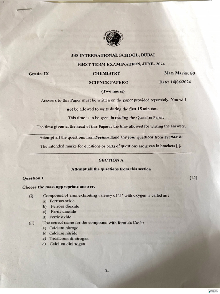 Chemistry Last Year Paper | PDF
