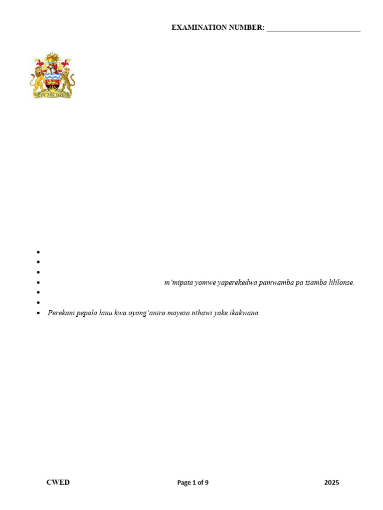 Msce Chichewa Paper II - Mafunso | PDF
