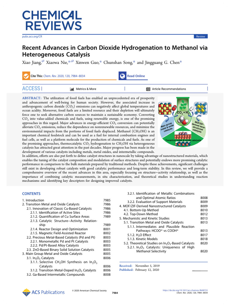Jiang Et Al 2020 Recent Advances in Carbon Dioxide Hydrogenation To ...