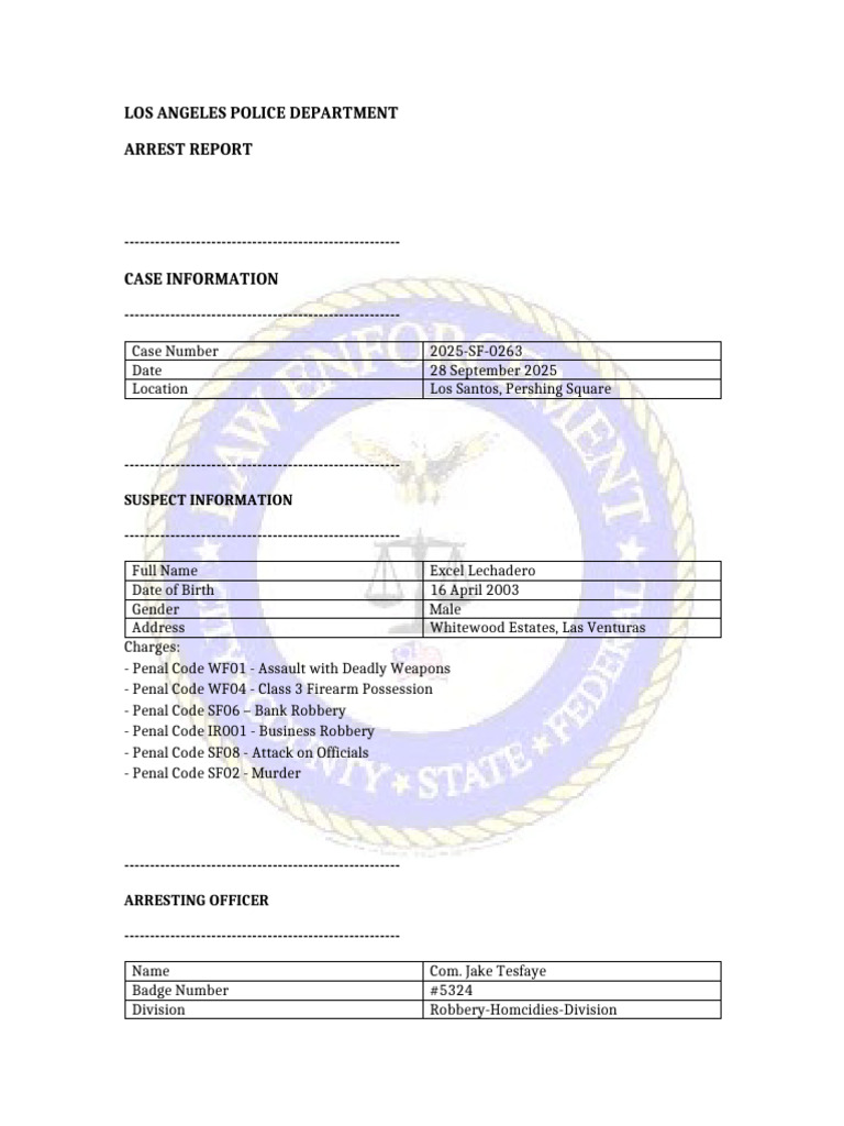 LAPD Arrest Report PDF